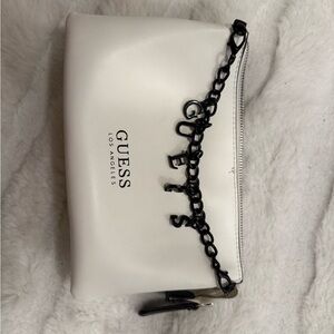 GUESS White Cosmetic Bag with Black Chain Accent